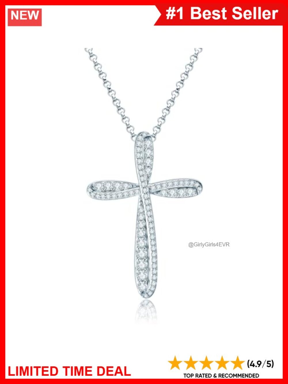Sterling Silver Moissanite Cross Necklace 18k White Gold Plated Pendant